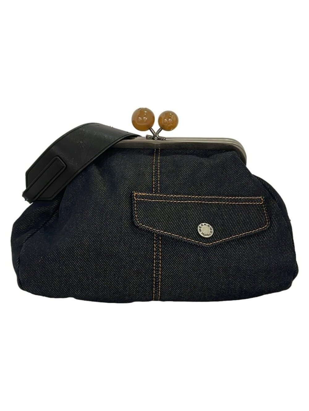 Max Mara Weekend Shoulder Bag Navy Pasticcino Kiss Lock Chain
